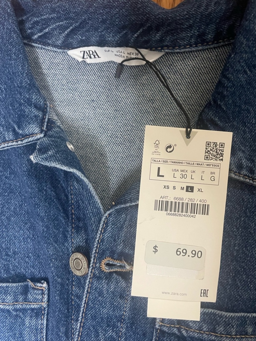 Zara Denim Shirt Dress NWT Size L Button Front Belted Raw Hem Mini 👖✨ - Picture 10 of 10